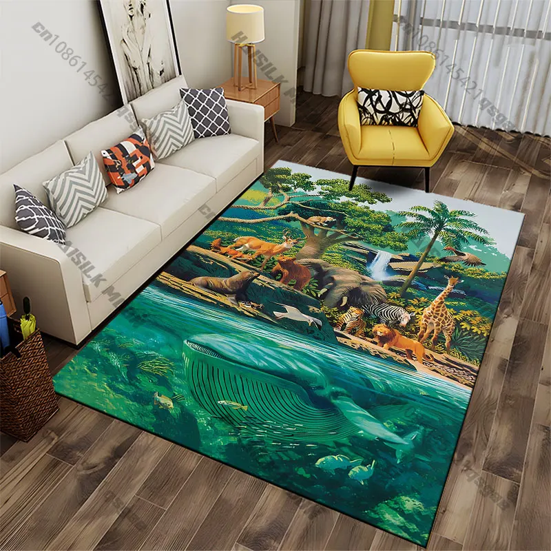 Nature wildlife harmony and diversity carpet Yoga living room room decor children's crawling mat doormat area rug games mat