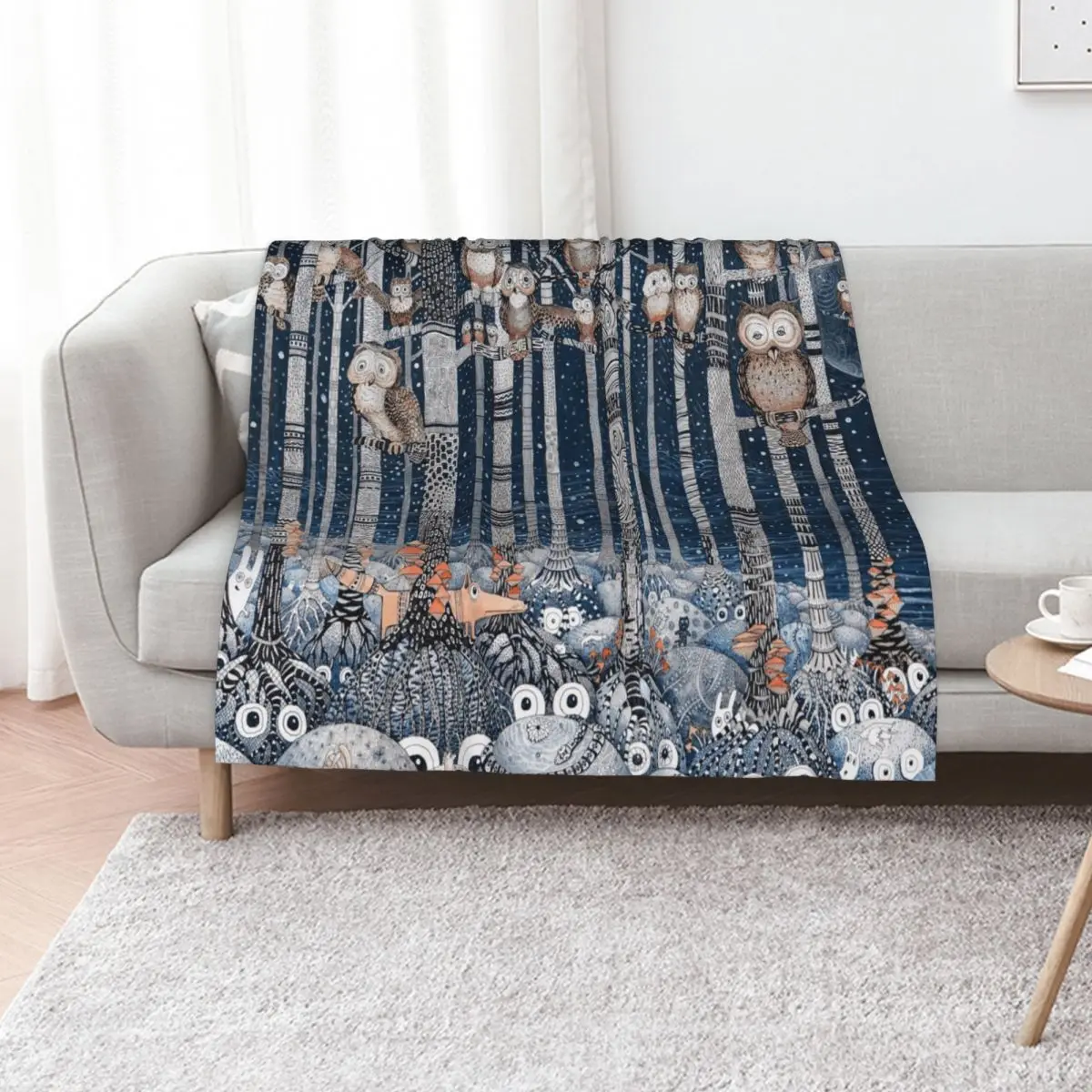 Owl Forest Throw Blanket Stylish Decor Blanket Gift for Friends Roommate