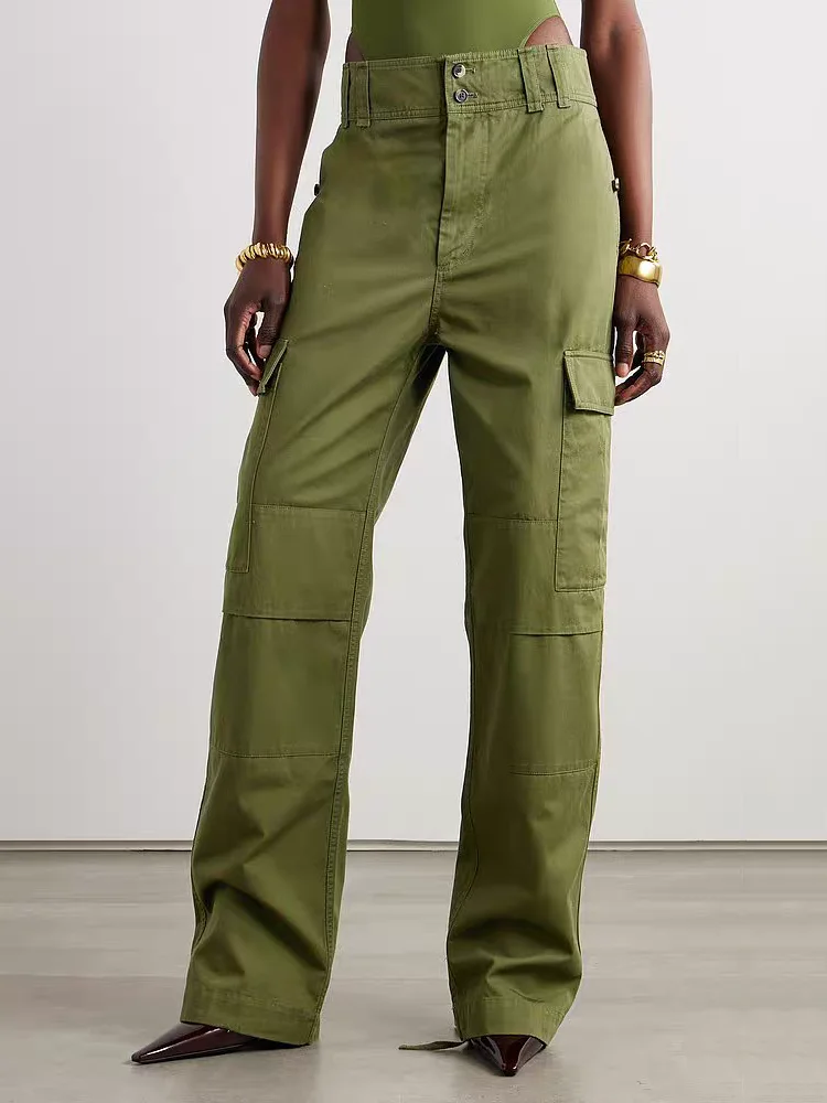 Retro chic simple casual work pants y2k washed and aged high waisted two side pockets straight women's pants 2024 fall new