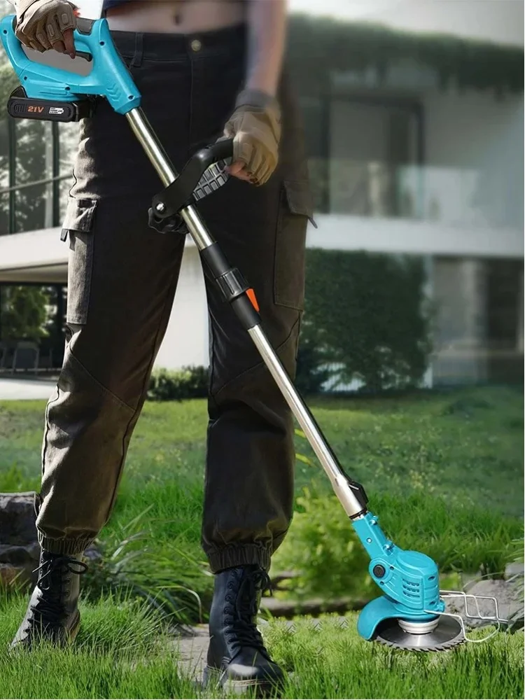 Elektrischer Rasenmäher, kabellos, handgehalten, mit Lithium-Batterie, faltbarer Trimmer, verstellbarer Teleskopgriff für Gartenarbeit und Unkrautjäten