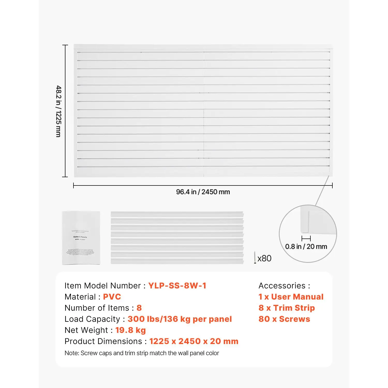 Slat Wall Paneling, 8 x 4 ft, PVC Garage Slatwall with Modular Design, White Slat Wall Easy-to-Install Adjustable Slatwall Panel with Coupling Structure & DIY Cutting, Fits for Storage & Display