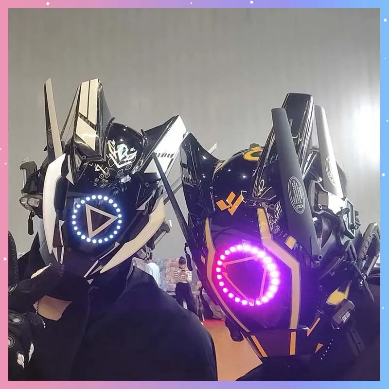 

Mechanical Warrior Mask Cyber Punk Mask Trendy Cosplay Soldier Helmet With Led Light Halloween Party Carnival Cosplay Props Gift