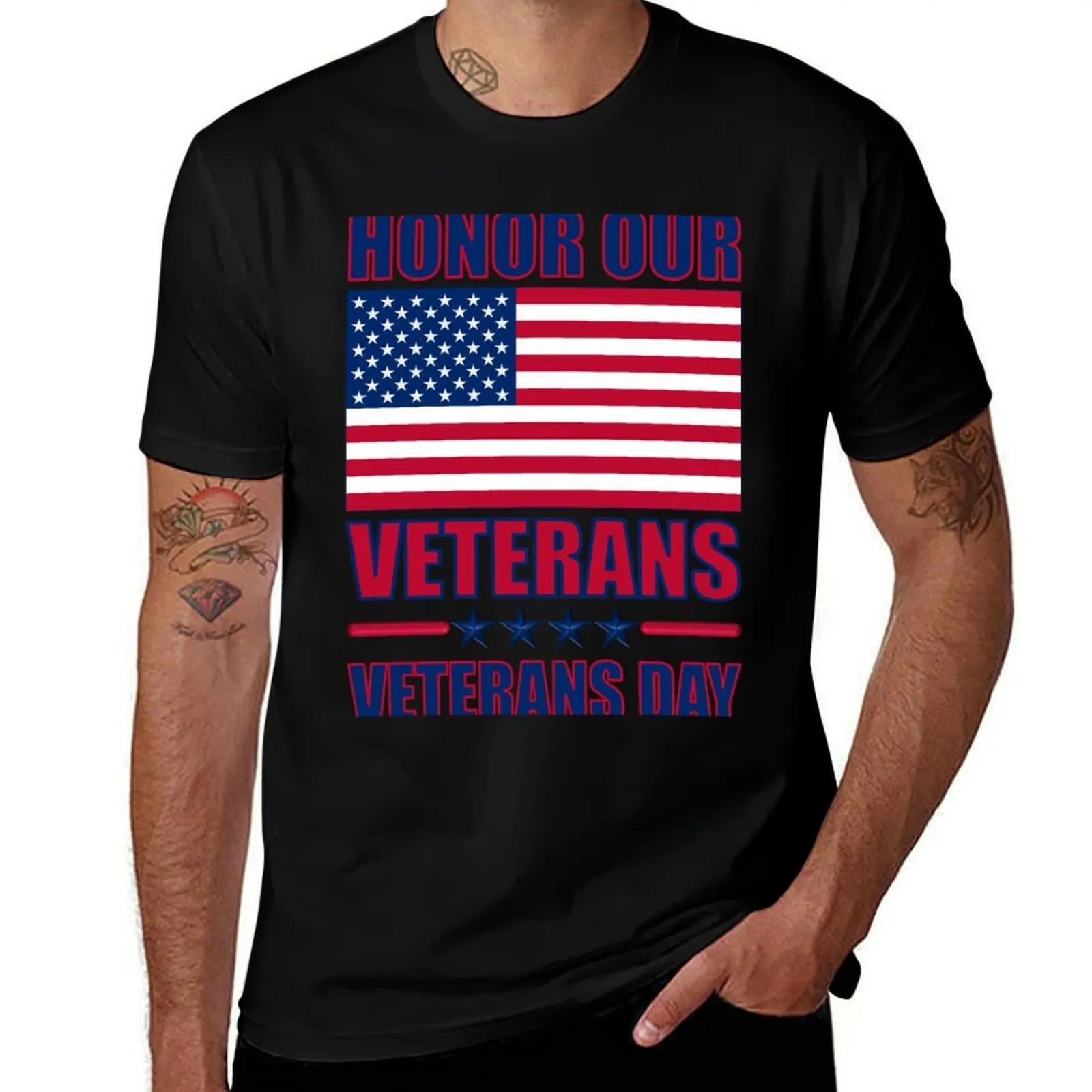 

00010-21100-American Flag-Honor Our Veterans on Veterans Day T-Shirt summer tops fashion shirts customizeds t shirts men