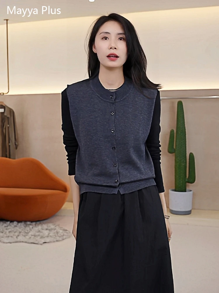 

Mayya plus Ladies Svel Open Cardigan Loose Thin round Ne Knitted Sweater Early Autumn Versatile Vest Comfortable Fit