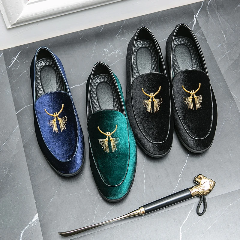 formal loafers shoes for man embroidery designer wedding dress menswear shoes office loafers mocassin homme scarpe uomo eleganti