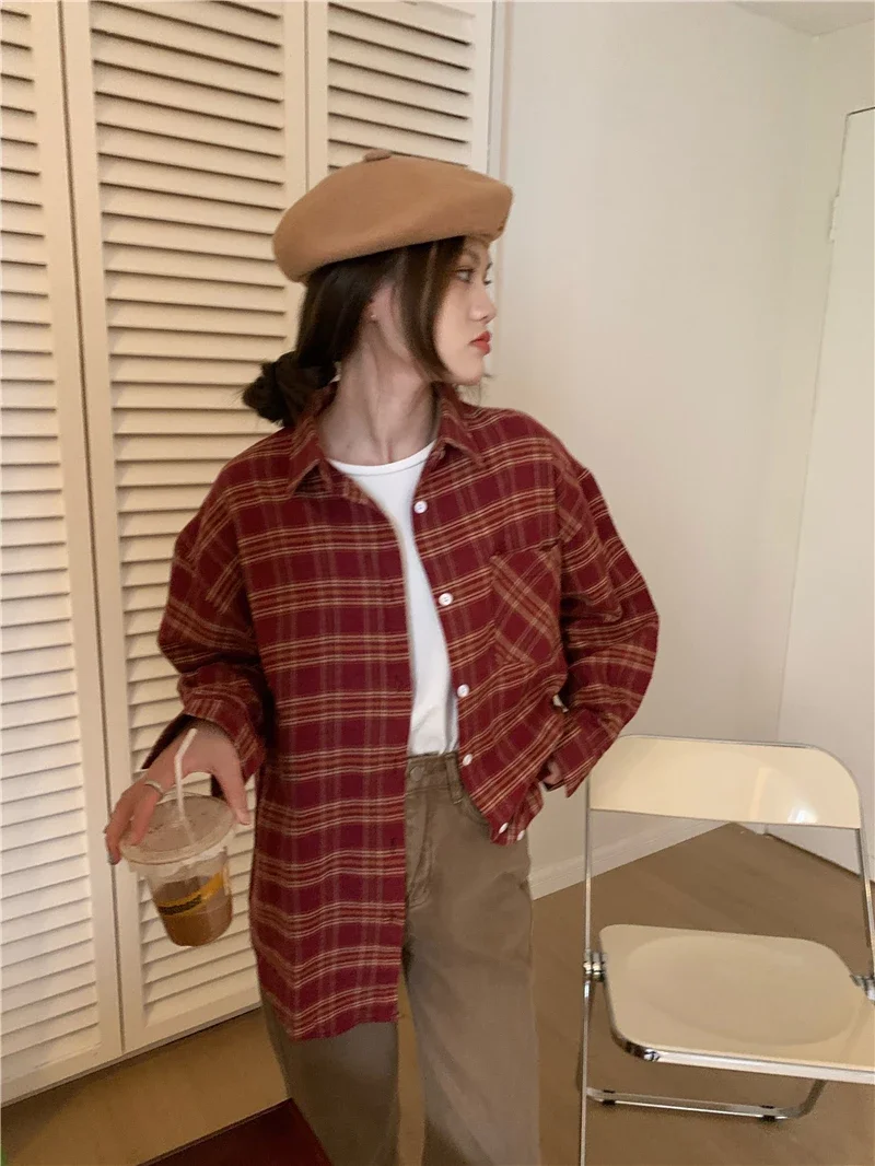 Women Shirts Aesthetic Ulzzang Vintage Prevalent Daily OL Long Sleeve Loose Soft Streetwear Simple Pocket College Tops Basic