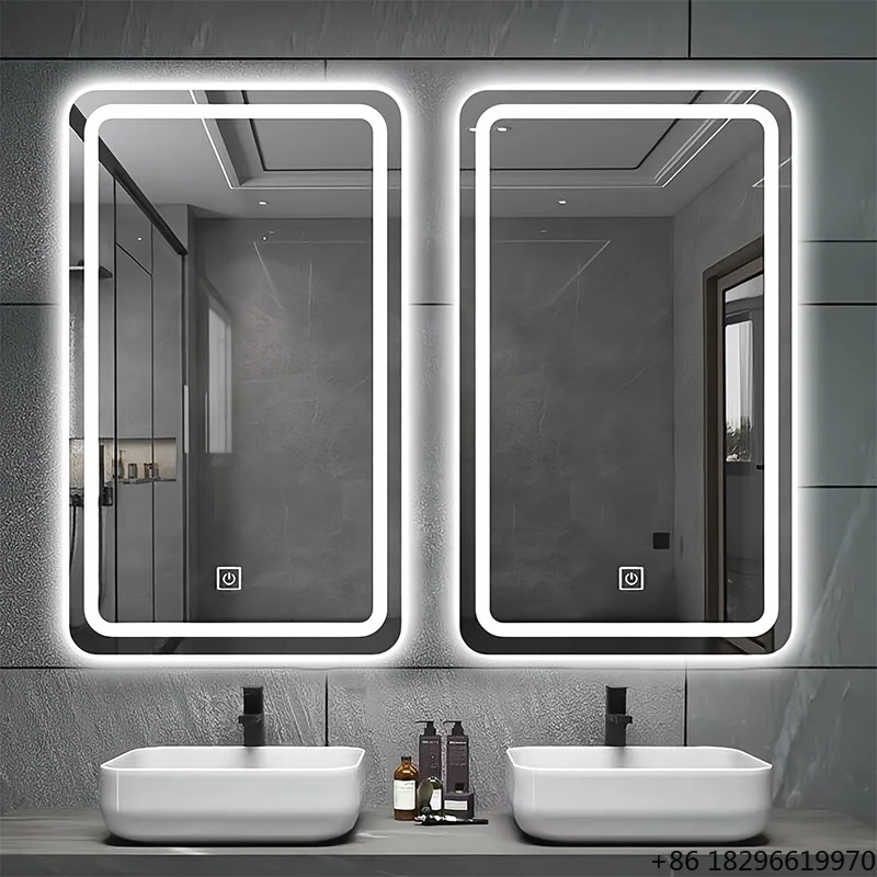 

Зеркало для ванной с LED-подсветкой, защитой от запотевания, отображением времени и температуры, сенсорное, настенное