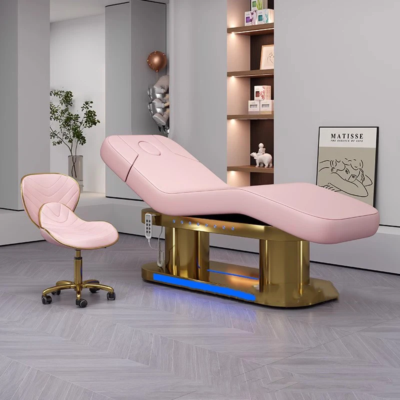 Massage Stretcher for Application of Reclining Eyelashes Bed Portable Cabin Couch Eyelash Nail Table Lit Pliant Manicure Pink