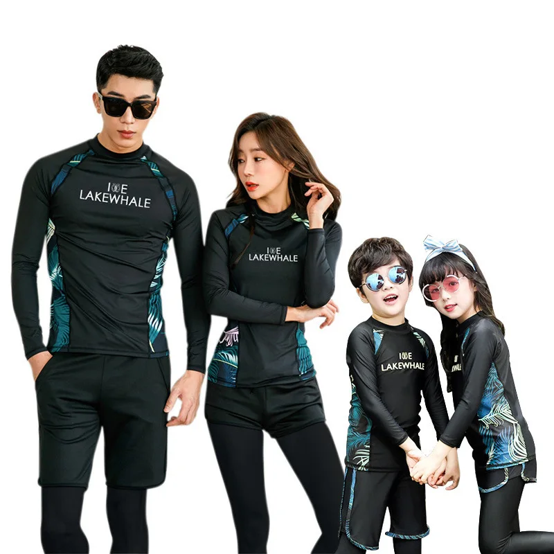 Womens Mens 3-4 Piece Long Sleeve Rash Guard Swimsuits Tankini Sets UV Sun Swim Shirt with Boyshort Bottom Modest Bathing Suit