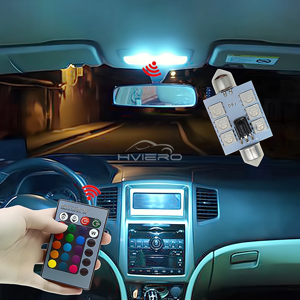 2/4/8pc C5w Car Led 5050 6SMD 31/36/39/41mm Festoon Dome Door Light Automobile Remote Controller Colorful Roof Atmospheres Lamp