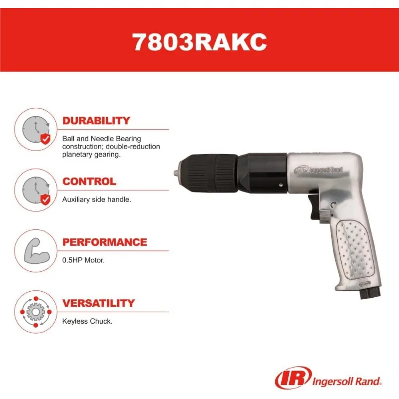 Model 7803RAKC - 1/2 "Chuck tanpa kunci, pegangan Pistol bor udara bolak-balik, 500 RPM, 0.5 HP AS (asli)