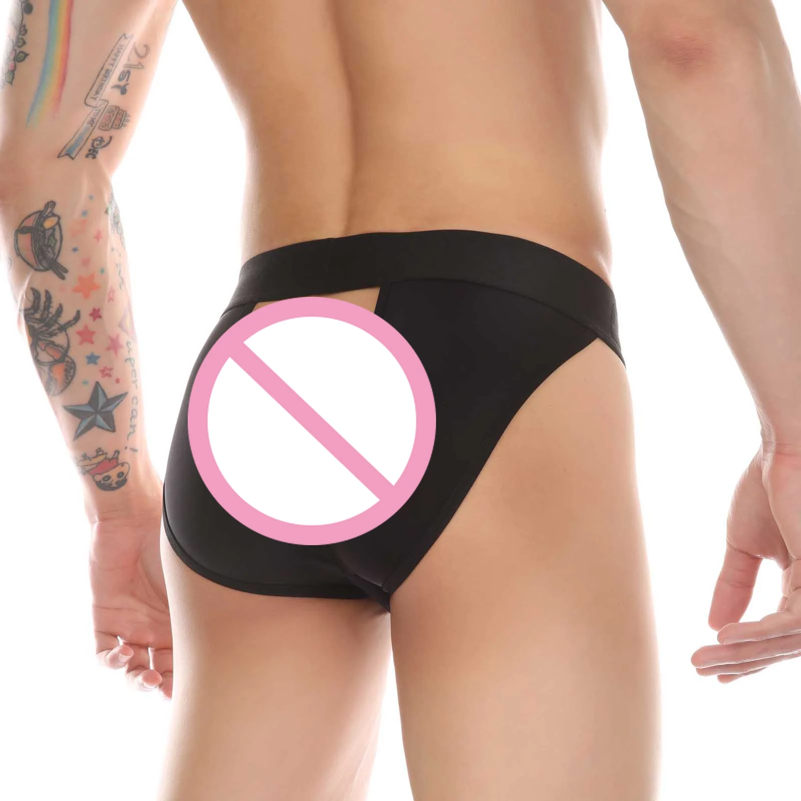 Men's Sexy Briefs Buttocks Underwear Jockstrap Panties Open Butts Ice Silk hombre See Through Underpants Backless