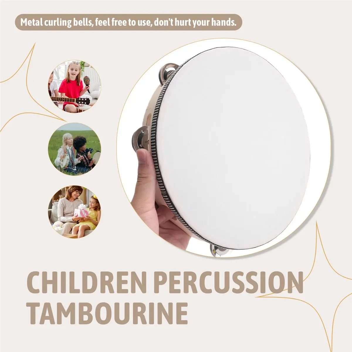 IN-A156U! Tamburin für Erwachsene 10 Zoll Handtrommel aus Birke mit Metallglöckchen Perkussionsinstrument Musikalisches Lerninst