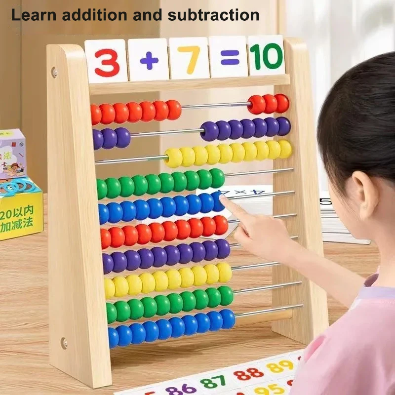 Juguete de conteo de madera Ábaco Montessori, juguete educativo de matemáticas para niños, cuentas de conteo de arco iris, operación de suma y resta, aprendizaje