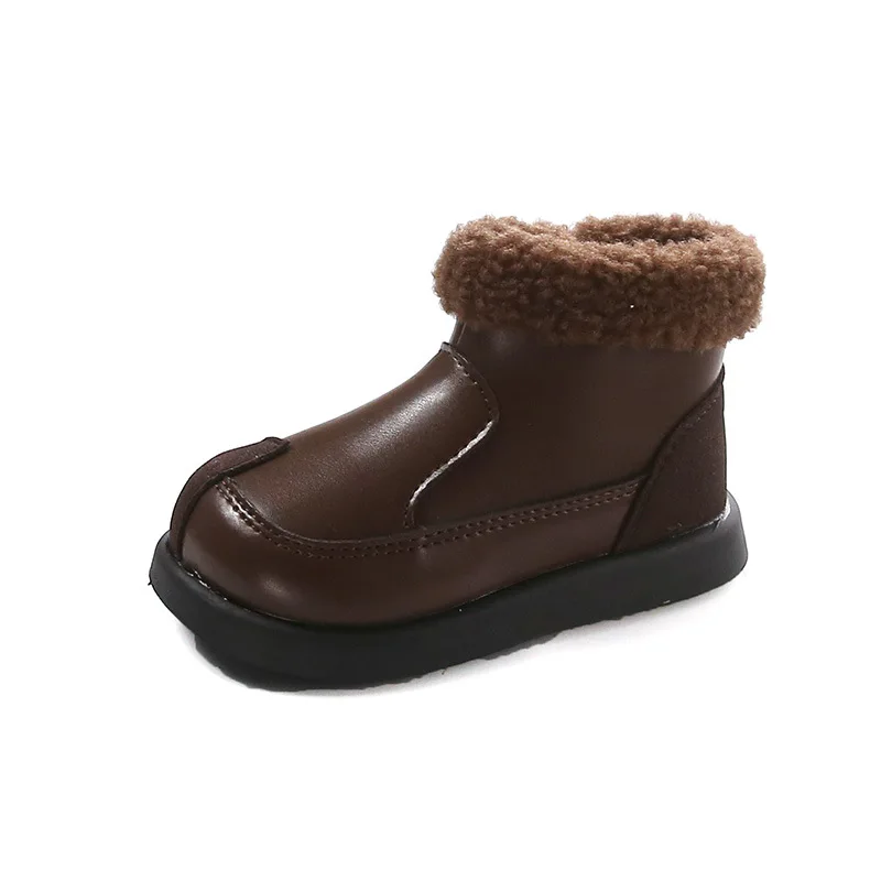 2024 inverno nuovi bambini stivali corti per le ragazze moda stile coreano fondo morbido antiscivolo versatile chic peluche scarpe in pelle