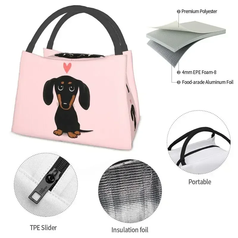 Cartoon Dackel Dachshund Heart Lunch Boxes for Cute Wiener Dog Thermal Cooler Food Insulated Bag Hospital Office Pinic Container