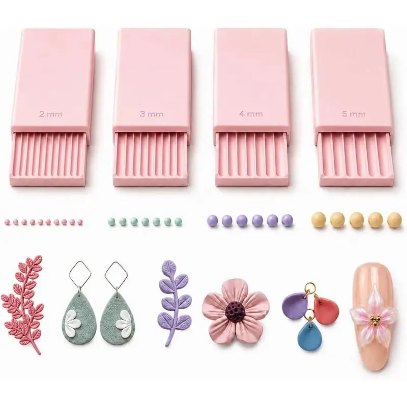 Nail Art Bead Roller 4Pcs Set 3D Print Clay Gel Ball Making Tool 2-5mm Multi Sizes for Professional Nail Salons