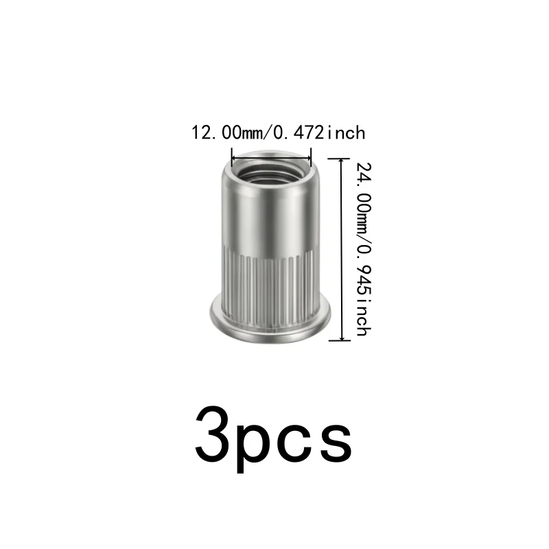 Secure Threaded Connection Threaded Insert Nuts, 3 pcs M12, Industrial Fastening, Multipurpose, Versatile