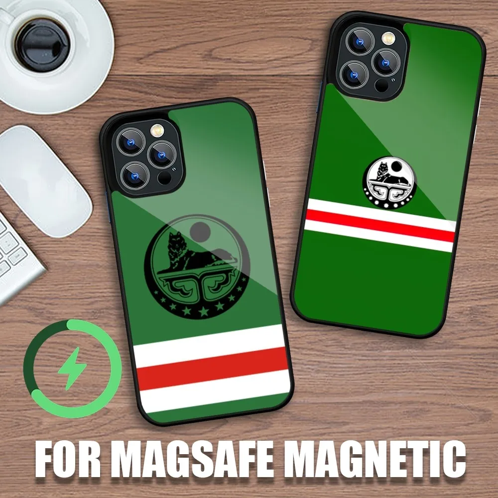 Chechen National Flag Phone Case For iPhone 11 12 13 14 15 Plus Pro Max Charging Magsafe Magnetic Wireless Cover