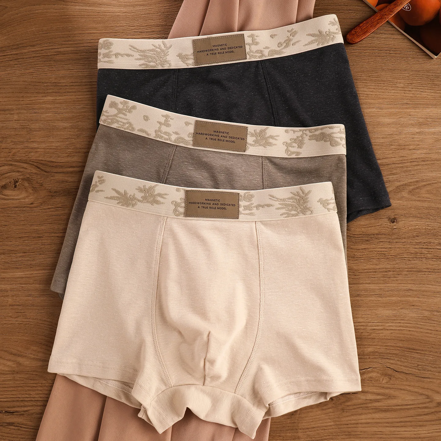 New Men's Boxer Briefs, Cotton Vintage Embossed Jacquard, Sporty And Breathable, Mid-Waist, Four-Corner Comfy Shorts, Plus Size