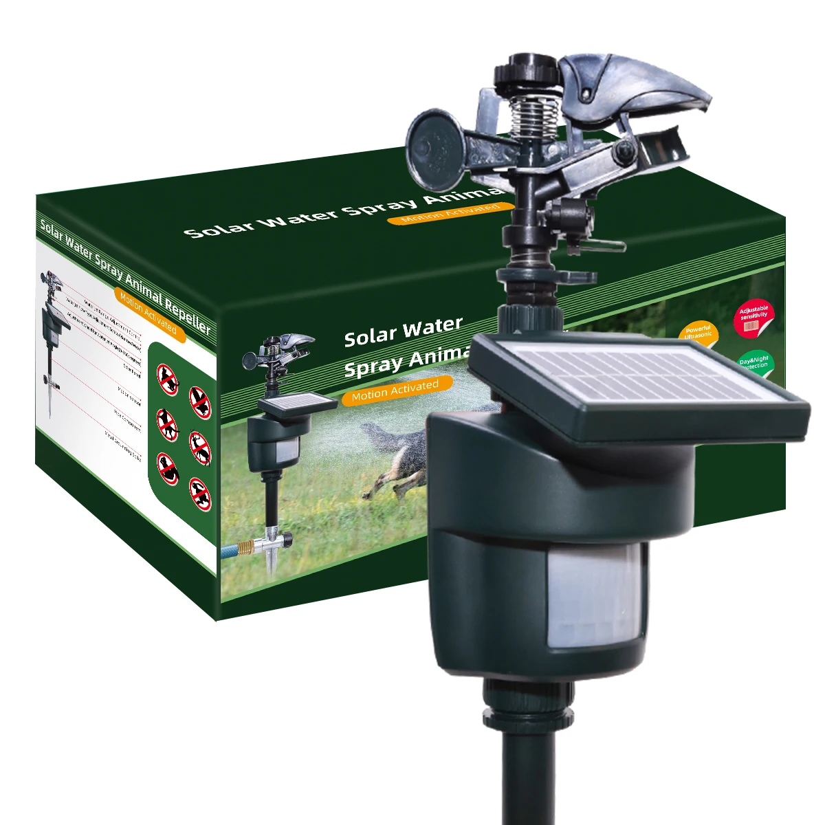 

Solar Motion Activated Sprinkler with Day & Night Detection Modes Repellent Detector for Garden Outdoor Waterproof
