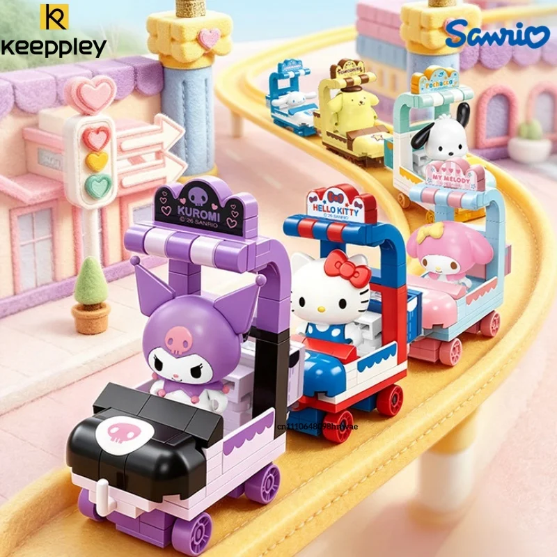 Keeppley New Sanrio Street Scene Building Blocks Season 2 Hello Kitty Energetic Little Car Team Assembly Model Ornament Gift
