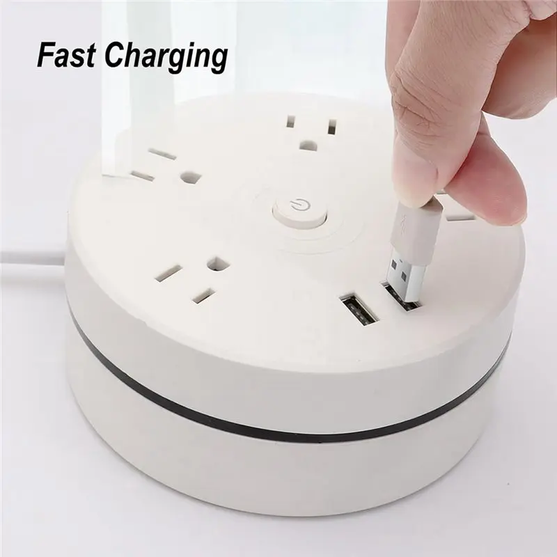 AB33-Retractable Power Strip For Travel, Home, And Office 4 Outlets + 2 USB Ports US Plug