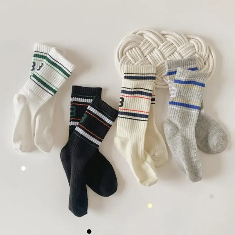 Korean Fashion Simplicity Calf Socks for Boys Four Season Cotton Letter B Sports Socks