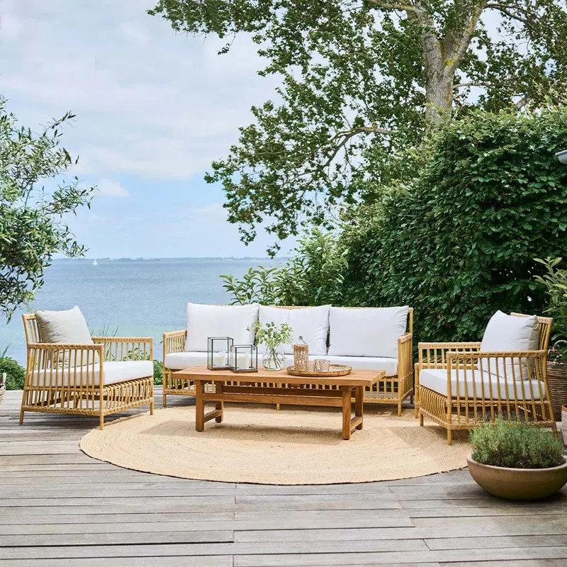 Outdoor rattan sofa, courtyard outdoor balcony leisure small sofa coffee table combination