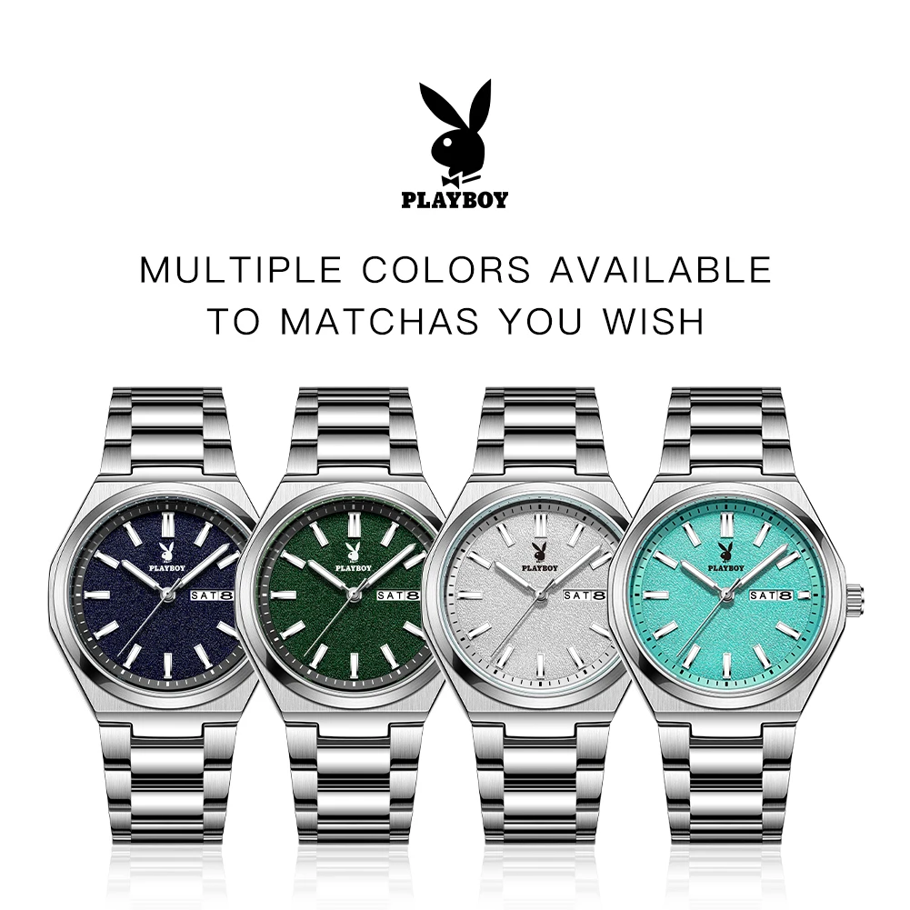 PLAYBOY Men's Watch Luxury Quartz Watch Stainless Steel Waterproof