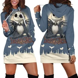 Disney Jack Skellington Hoodie Dress Sweater Fashion Dress Sweatshirt Dress 3d Allover Printed y2k Hoodie for Women