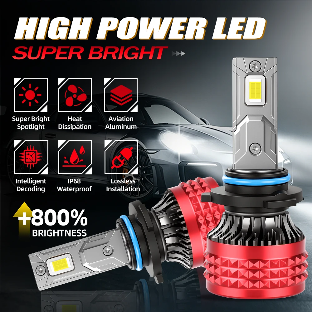 2PCS 9006/HB4 Headlight 6000K White Car LED Headlights 9006 IP68 Waterproof Fan Cooling Design Built In Drive Auto Light