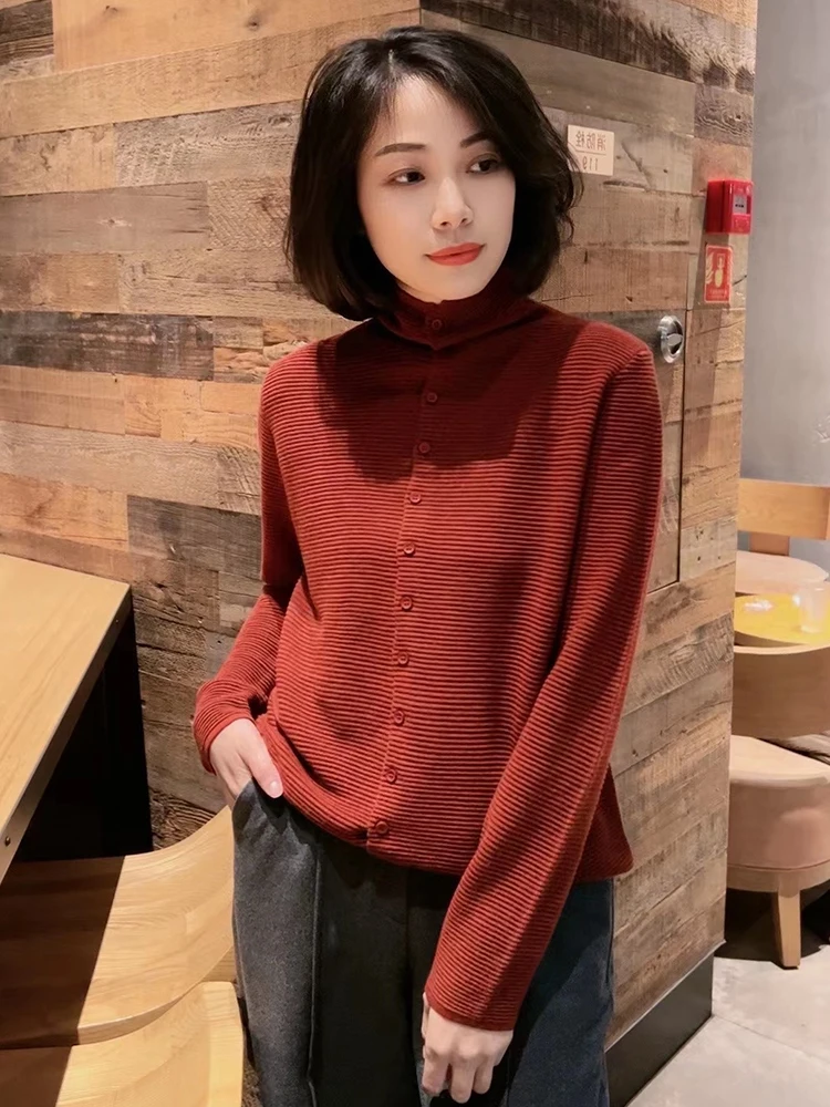 Faionable-Top de capa Base larga de punto de lana, Top Ele Commute Sle, ropa de otoño, Lin poético, ajuste holgado coreano con botones