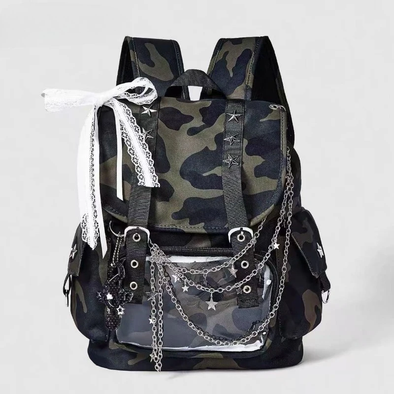 Retro Star Polka Dot Large Capacity Commuter Backpack Casual Shoulder Bag Bookbag Outdoor Functional Style Unisex Bag