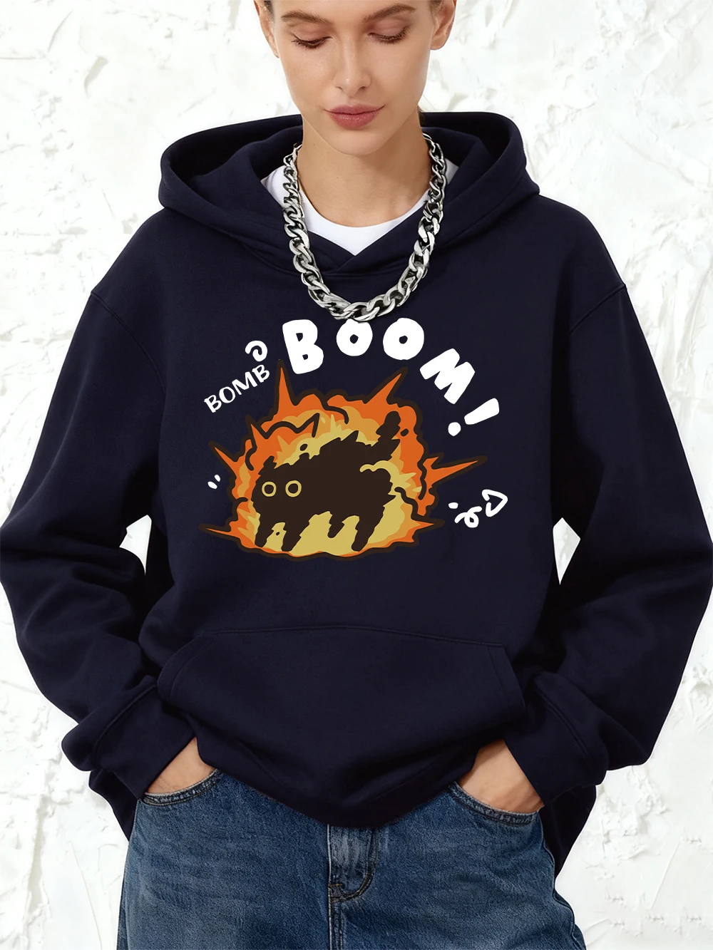 

Толстовки с принтом кота Bomb Boom, хлопковые женские зимние флисовые теплые пуловеры, толстовки с карманами для бега, спортивная свободная женская одежда
