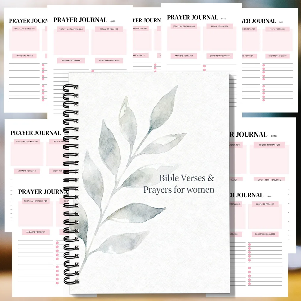 1PC Carnets à spirale avec versets bibliques et prières pour femmes, couverture aquarelle feuille vert clair, pour une pratique dévotionnelle nouvelle, idéal