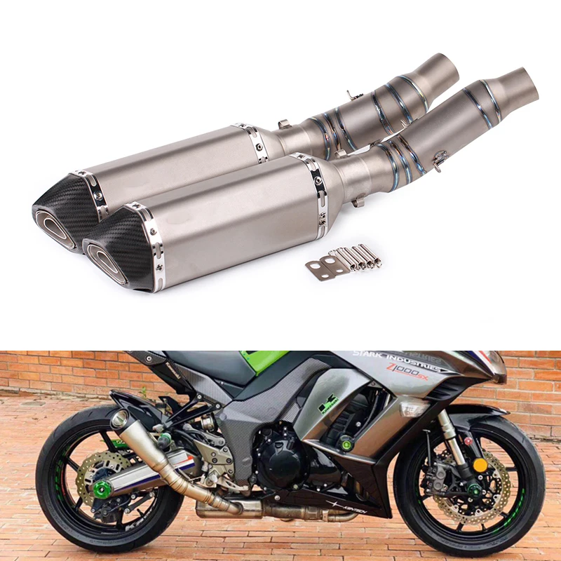 

Motorcycle Exhaust System For Kawasaki Z1000 2010 - 2021 Z1000SX Titanium Alloy Exhaust Middle Link Pipe Slip On Slip-on