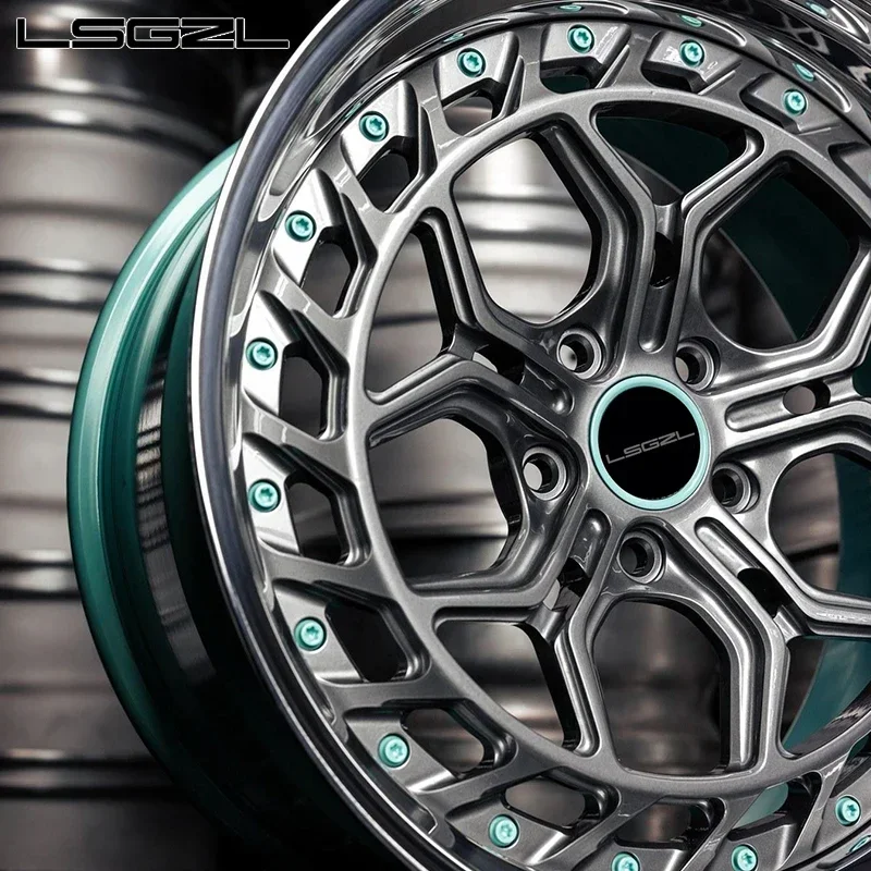 Dark green 2 piece 5x114.3 5x120 5x130 high polish concave forged alloy car wheel with step lips 15 17 18 19 20 21 22 23 24 inch