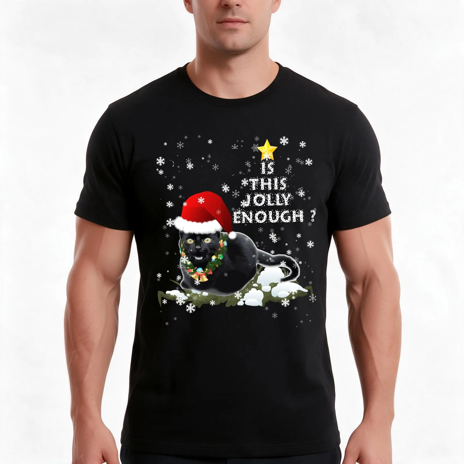 Is This Jolly Enough Funny Cat Santa Hat T-Shirt Summer Casual Cotton Tee Oversized Streetwear Tops Vintage Graphic Print