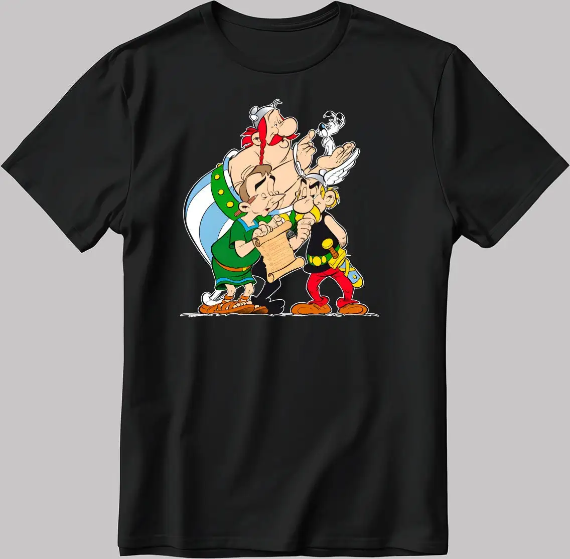 Camiseta de manga corta con figura de Asterix y Obelix para hombre, camiseta blanca y negra de manga corta con cuello redondo, verano