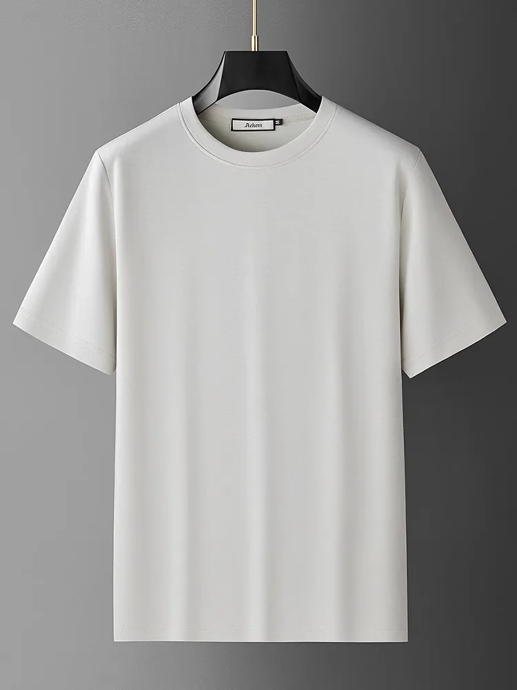 Summer High-End Vertical Ice Space Cotton Modal Fabric Men Slim Solid Color Casual Short-Sleeved T-Shirt