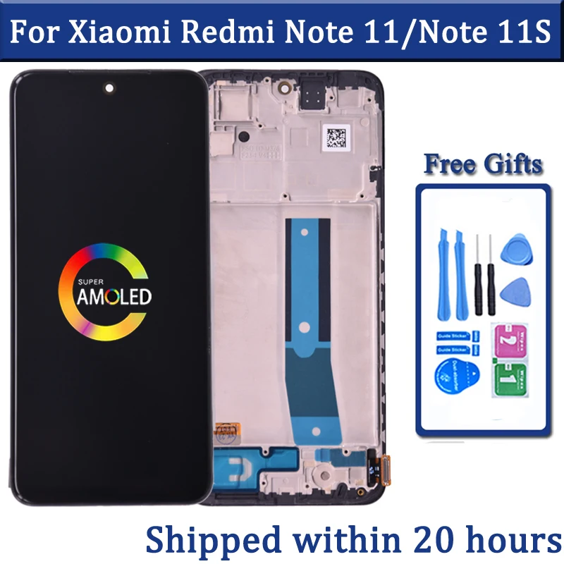 AMOLED For Xiaomi Redmi Note 11 LCD Display Note 11 2201117TG Screen Touch Glass Digitizer For Redmi Note 11S LCD With Frame