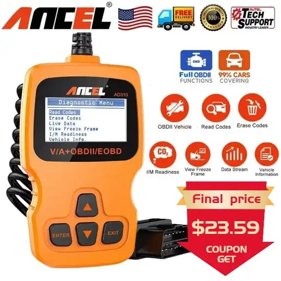 

AD310 Считыватель автомобильных кодов OBD2 Сканер Проверка освещения двигателя Инструмент диагностического сканирования Прозрачный код неисправности