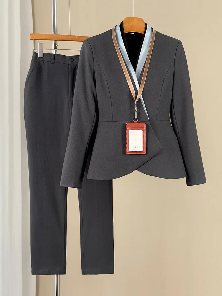 Professional Women's Suit Set2025New Spring and Autumn Workwear with a Stylish Waist-Cinching Design for Jewelry Store and Real