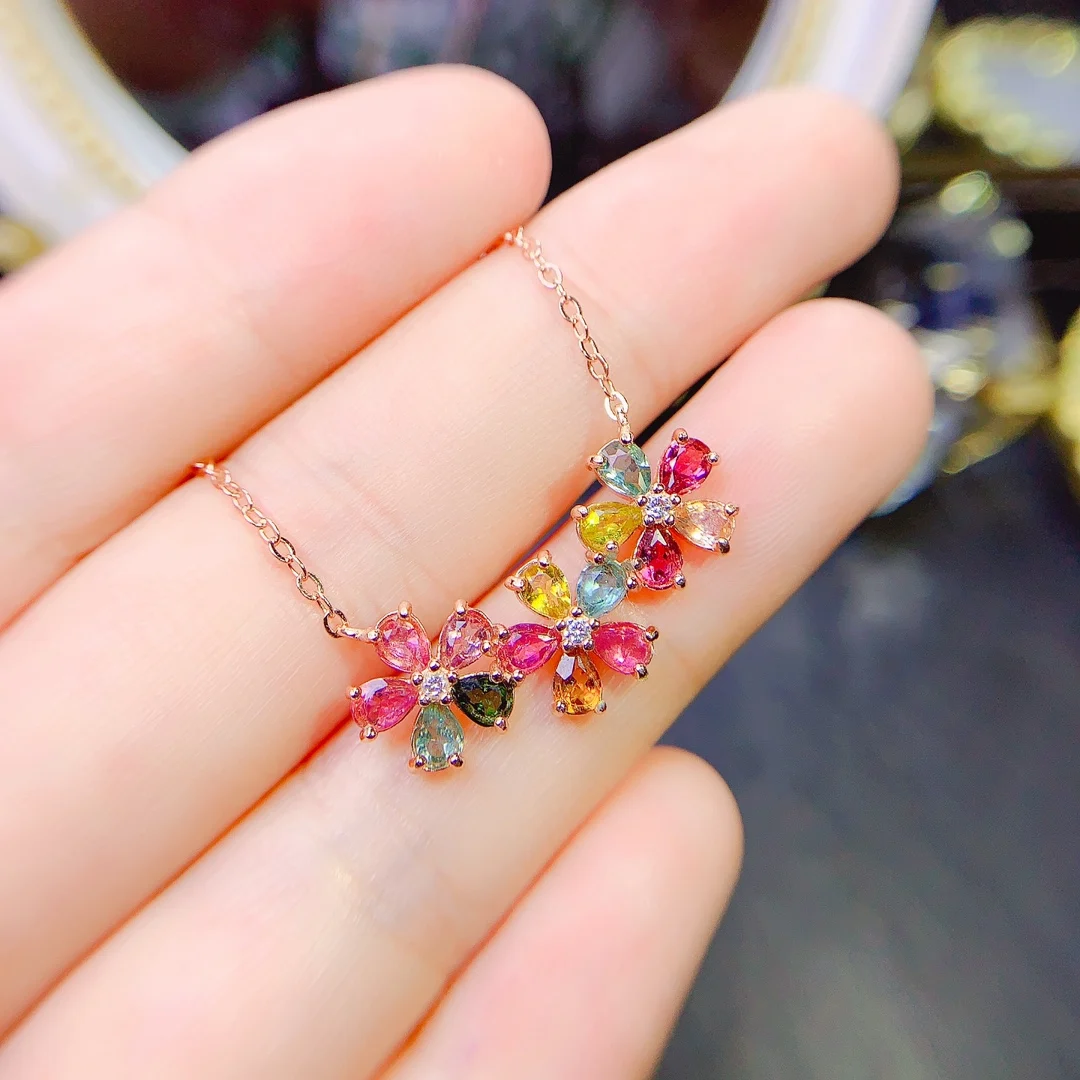 FS 3*4mm Natural Tourmaline S925 Sterling Silver Pendant Necklace for Women Fine Charm Weddings Jewelry Certificate MeiBaPJ