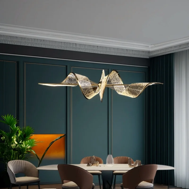 

2025 Modern Acrylic Wave Rectangle LED chandelier lustre Remote control Ceiling Home interior lighting Living room