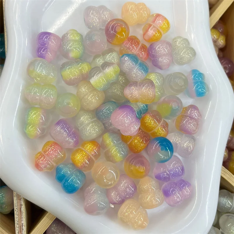 

New arrived 100pcs/lot color glitter Light-changing effect cartoon gourds shape resin beads diy jewelry garment hair accessory