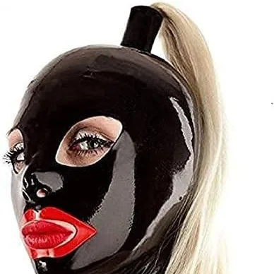 Máscaras de látex con peluca para hombres y mujeres, máscara de goma fetiche Sexy con pelo, capucha de látex con cremallera trasera, Cosplay, Disfraces de Halloween para adultos