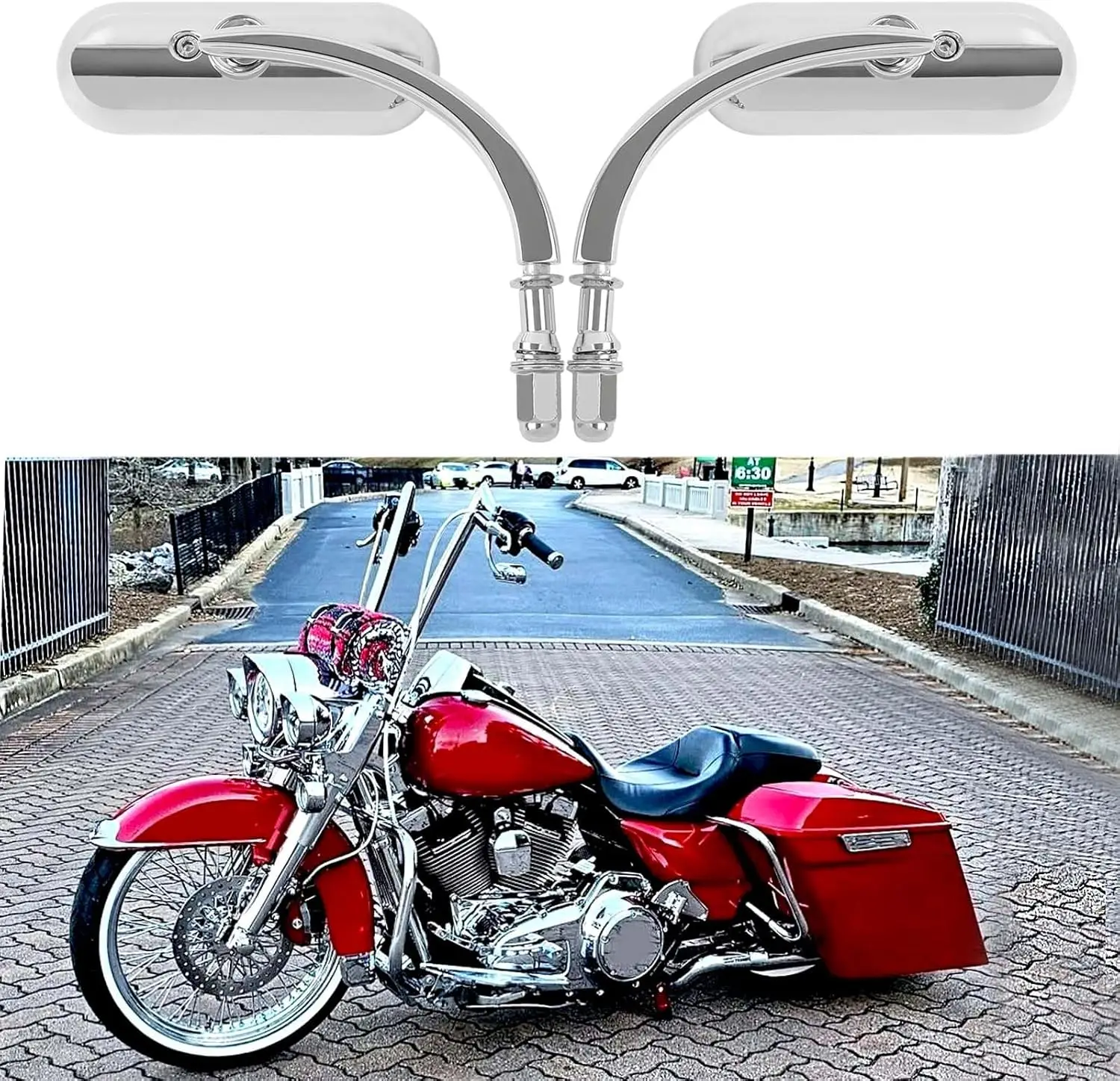 

Chrome 8mm 10mm Motorcycle Oval Rearview Mirrors Compatible with Harley Road King Road Glide Softail Dyna Softail Sportster Tour