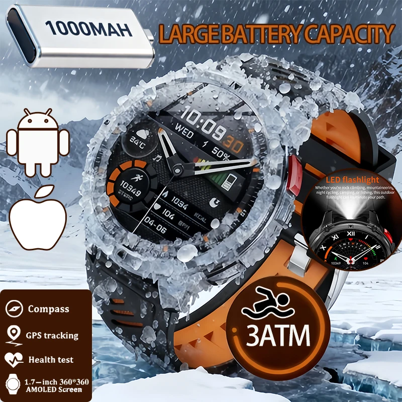 

2025T-Rex 3 1100ATM Military Smart Watch Men 3ATM Waterproof Outdoor Sport Fitness Tracker Health Monitor Bluetooth Call Compass